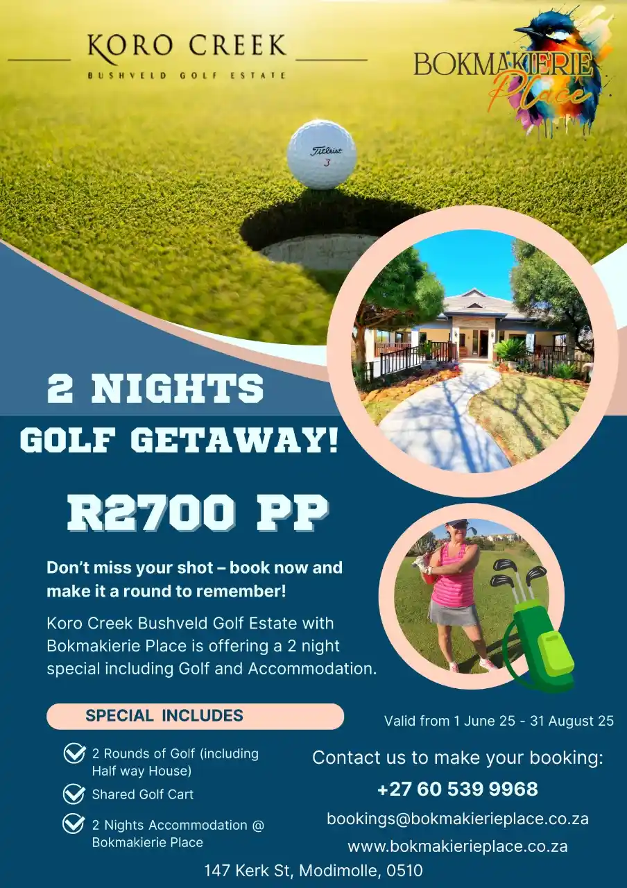 Golfing in Modimolle: 2-Night Golf Getaway at Bokmakierie Place